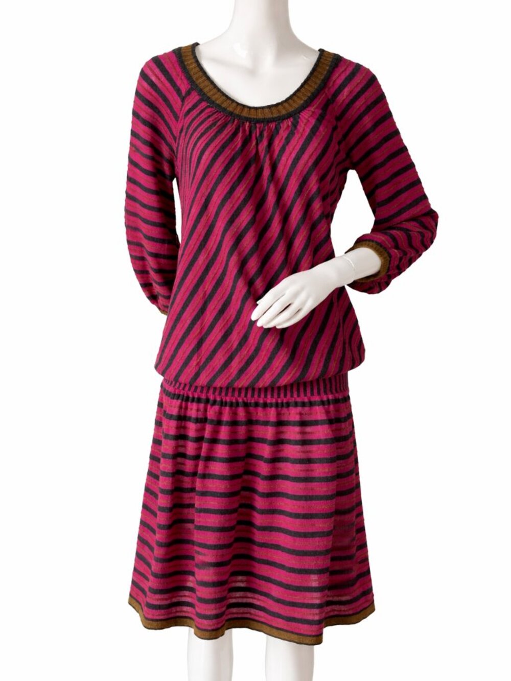 Kenzo Pink Green Striped Wool Blend Knit Dress Size S